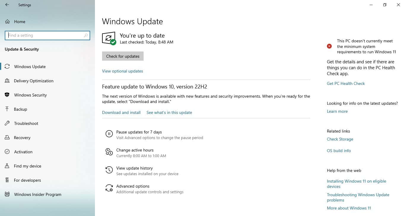 Windows 10 2022 Update availability