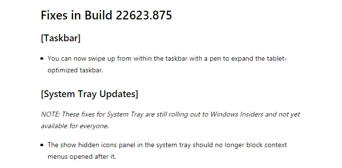 Windows 11 Insider Preview Build 22623.875 correzioni