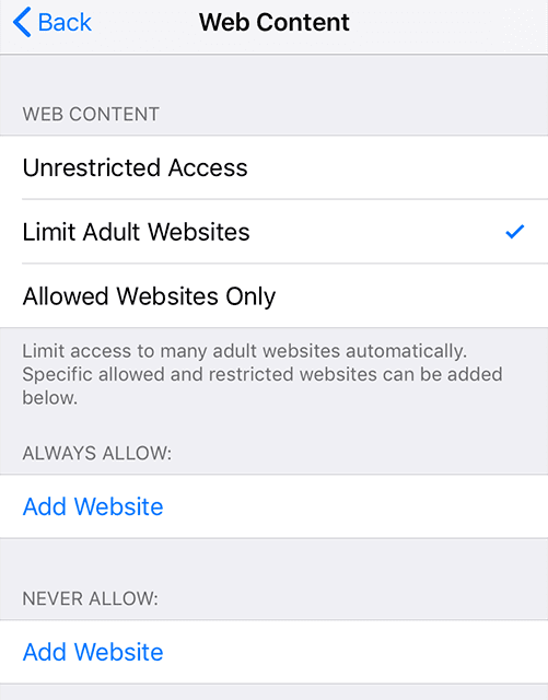 Webhely letiltása iPhone-on