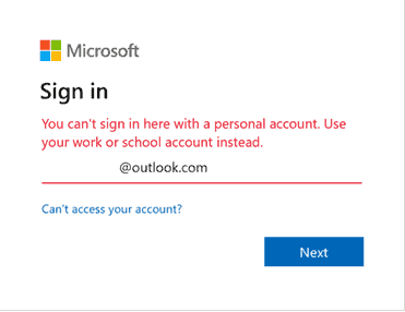 sign-in error on Outlook