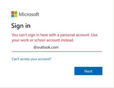 sign-in error on Outlook