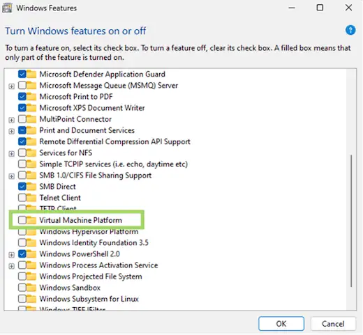 Turning off Virtual Machine Platform (VMP) in Windows 11