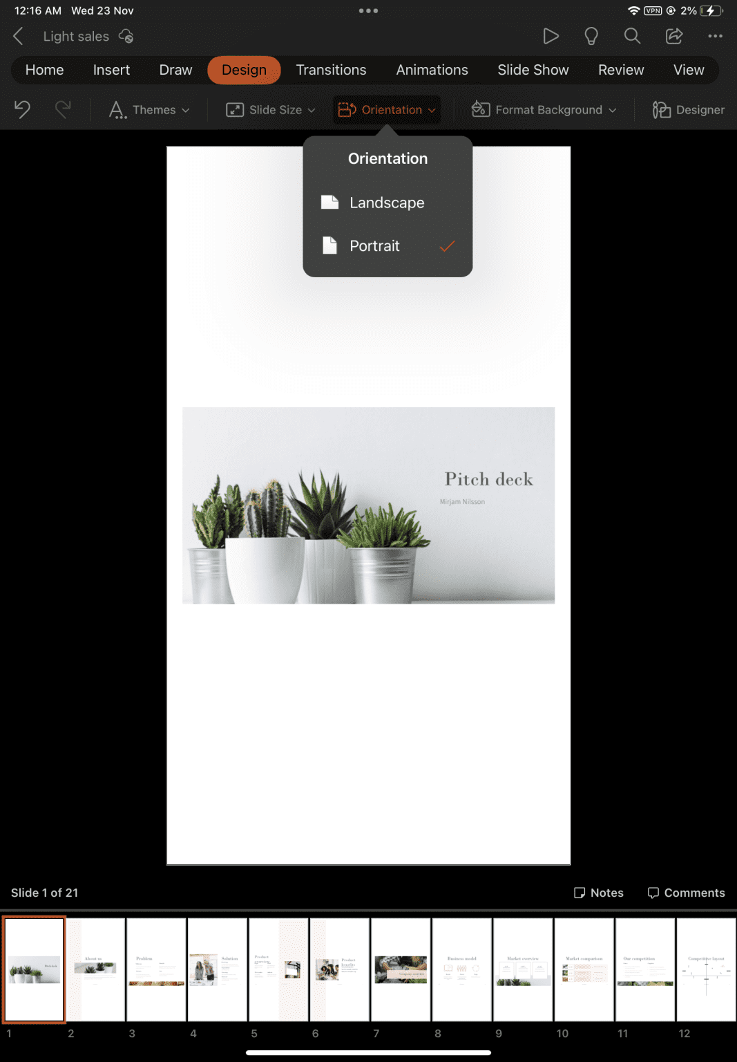 PowerPoint Portrait mode on iPad