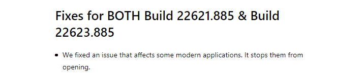 Windows 11 Beta Insider Preview Build 22621.885 and Build 22623.885 fixes