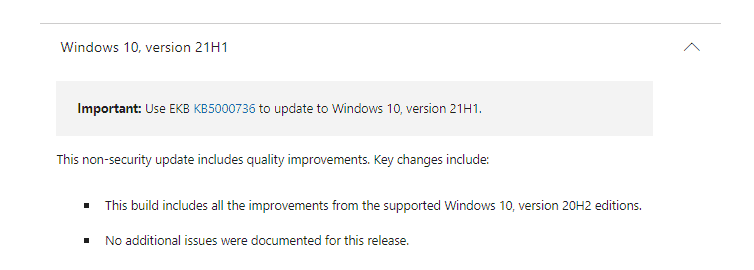 Windows 10 21H1 KB5020030 improvements
