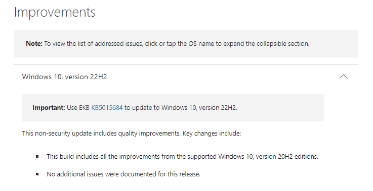 Windows 10 22H2 KB5020030 improvements