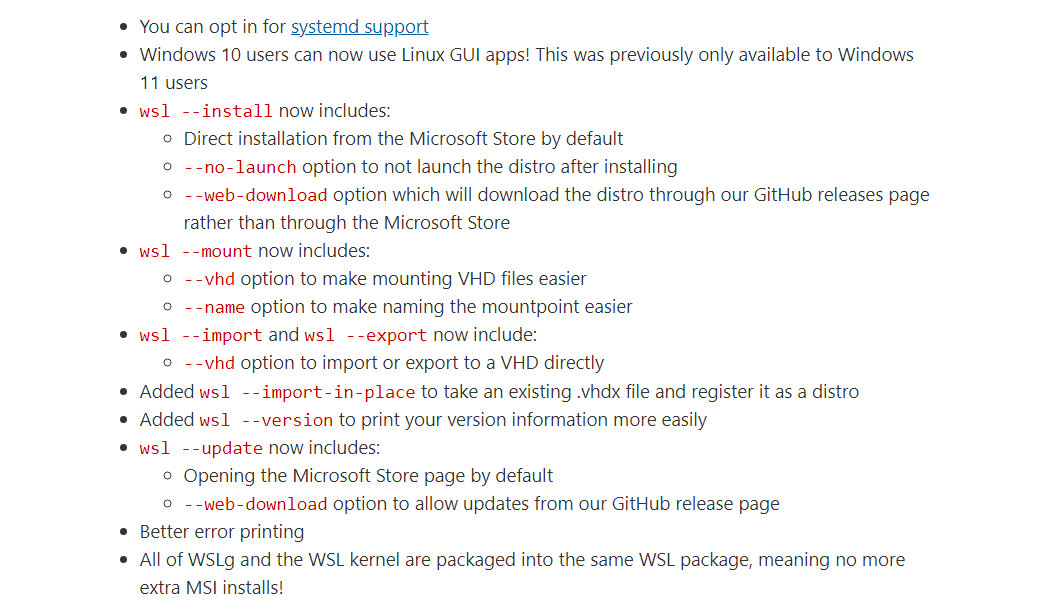new features of Store version of Windows Subsystem for Linux