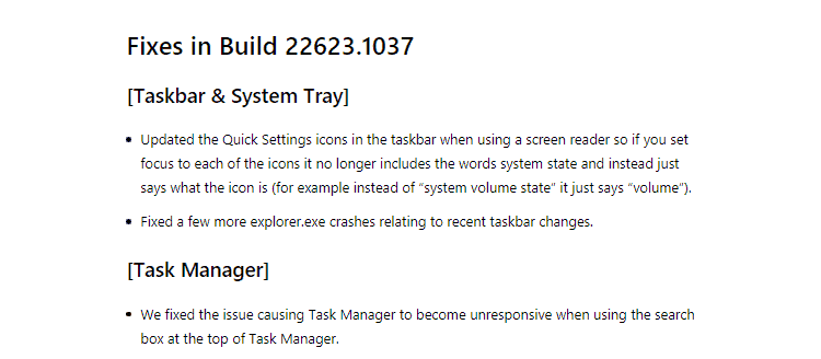 Windows 11 Insider Preview Beta Build 22623.1037 fixes