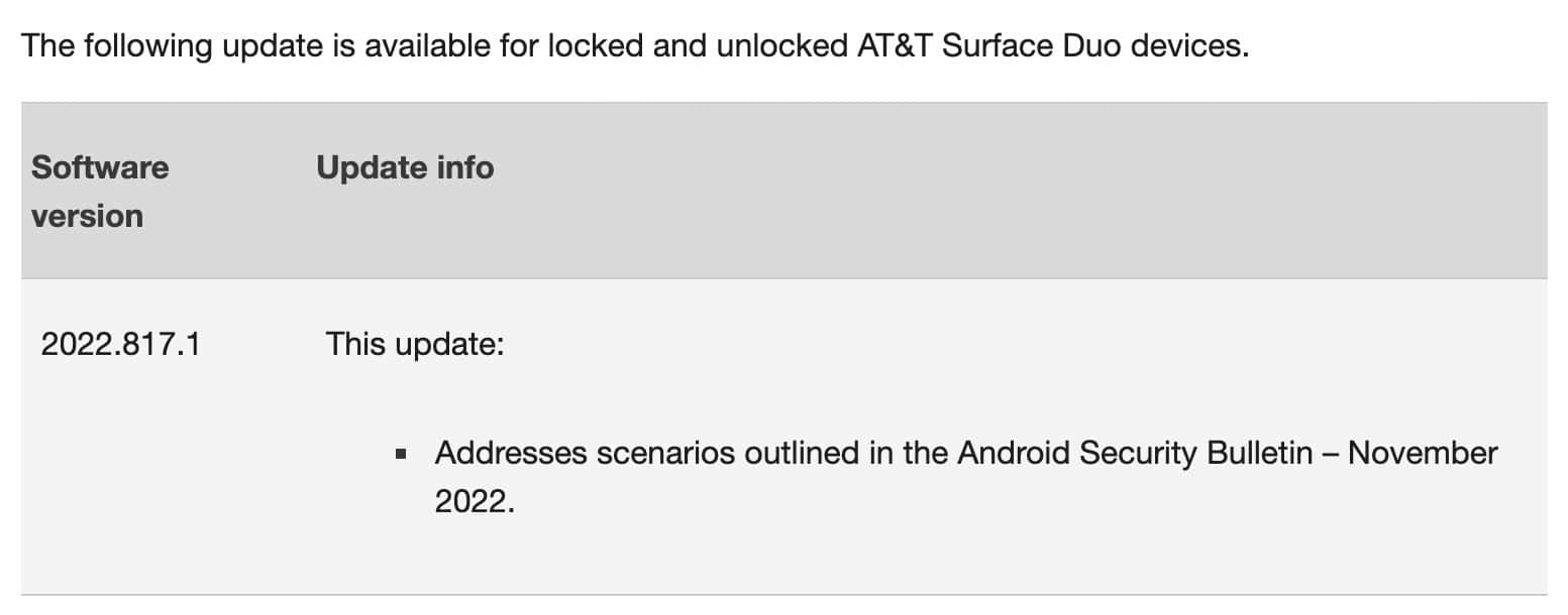 Surface Duo November 2022 update