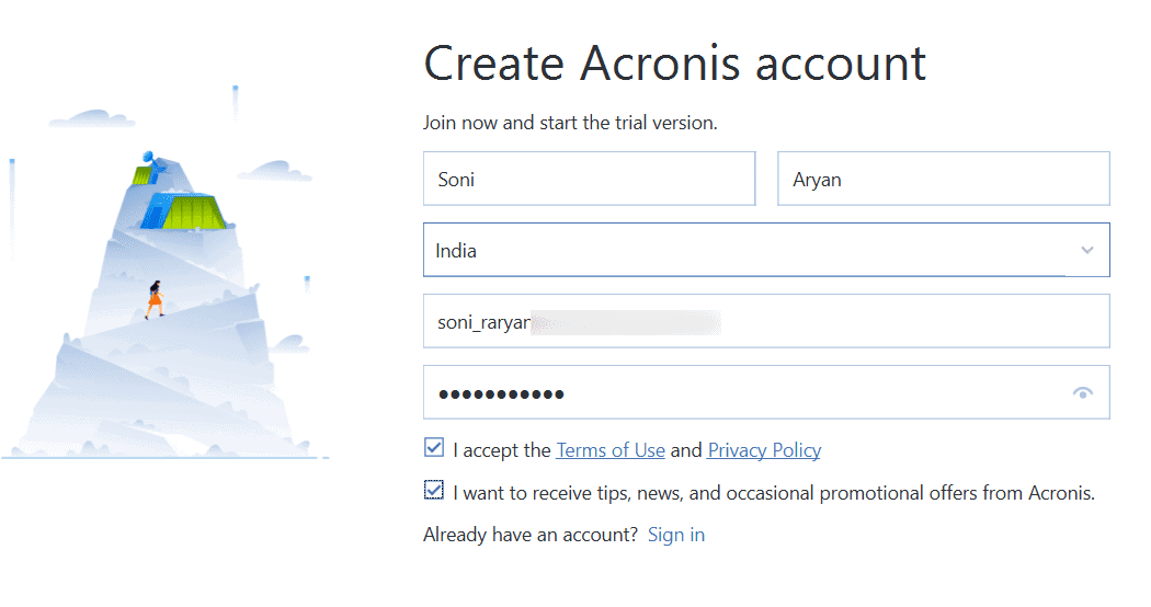 Create Acronis Account