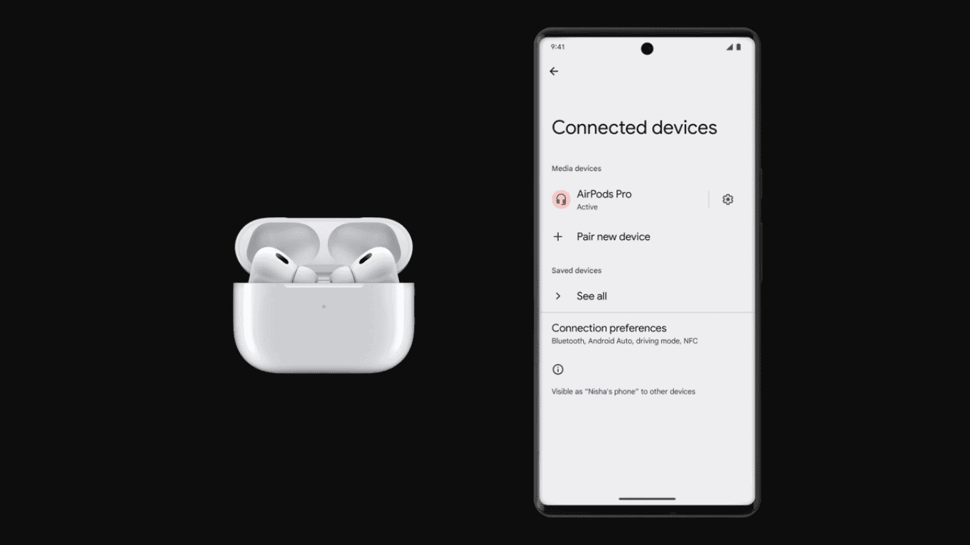 AirPods conectados a um telefone Android