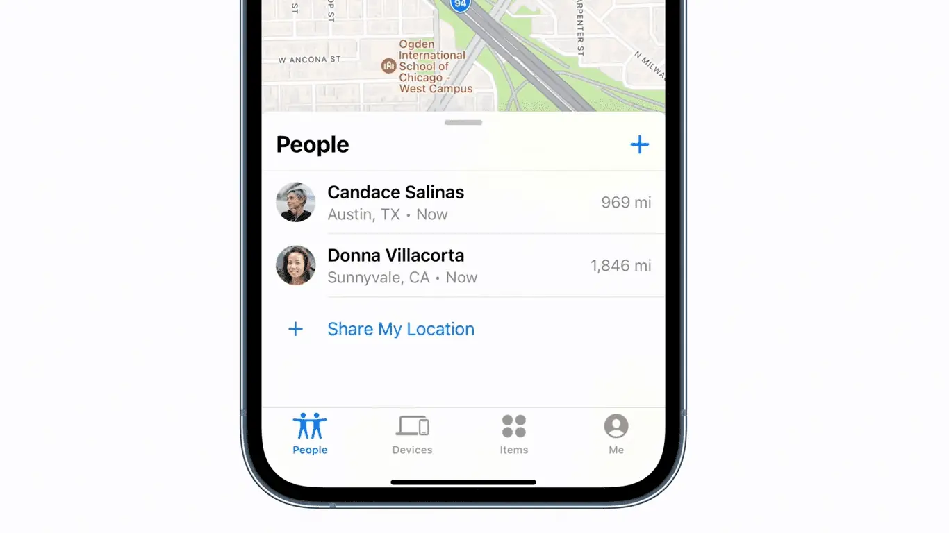 iPhone con función de compartir ubicación