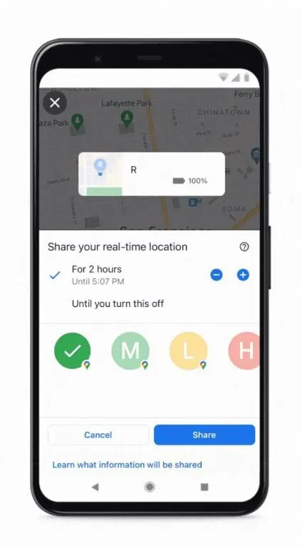 sharing location using Google Maps on iPhone