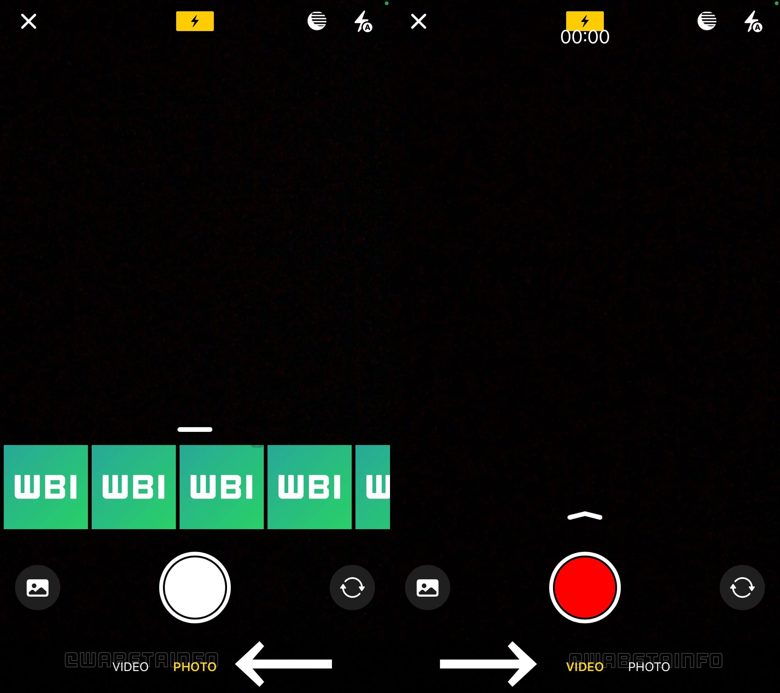 Camera and Photos modes in WhatsApp