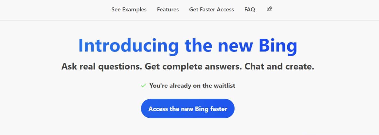 New ChatGPT-powered Bing waitlist signup page