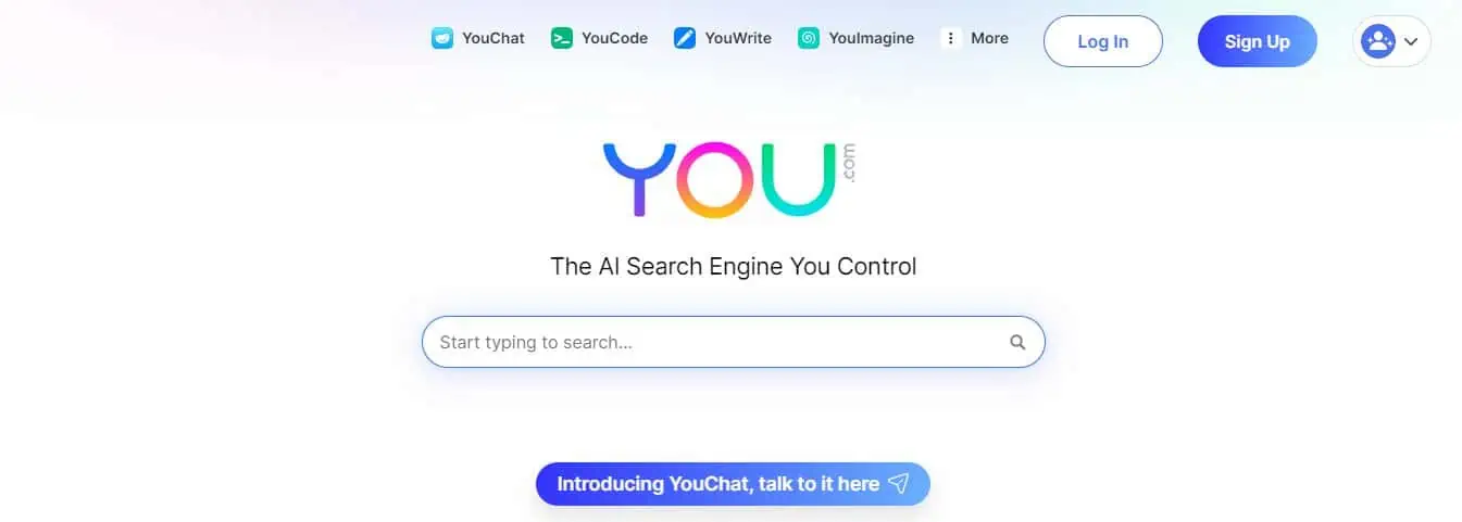 You.com search engine page