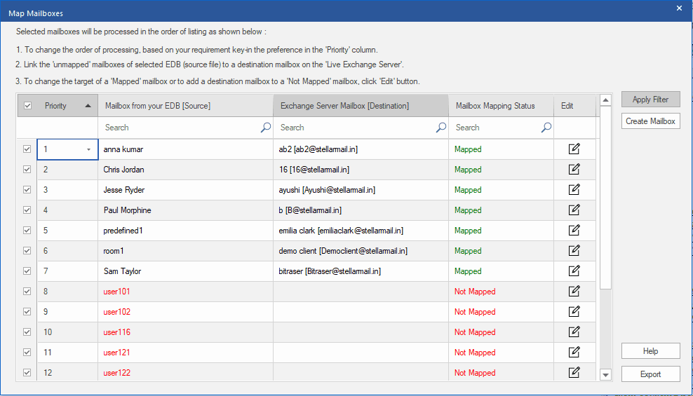 Stellar Repair for Exchange Map Mailboxes feature