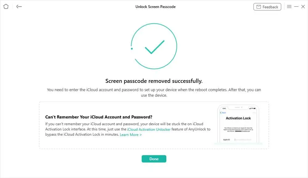Screen password removed successfully