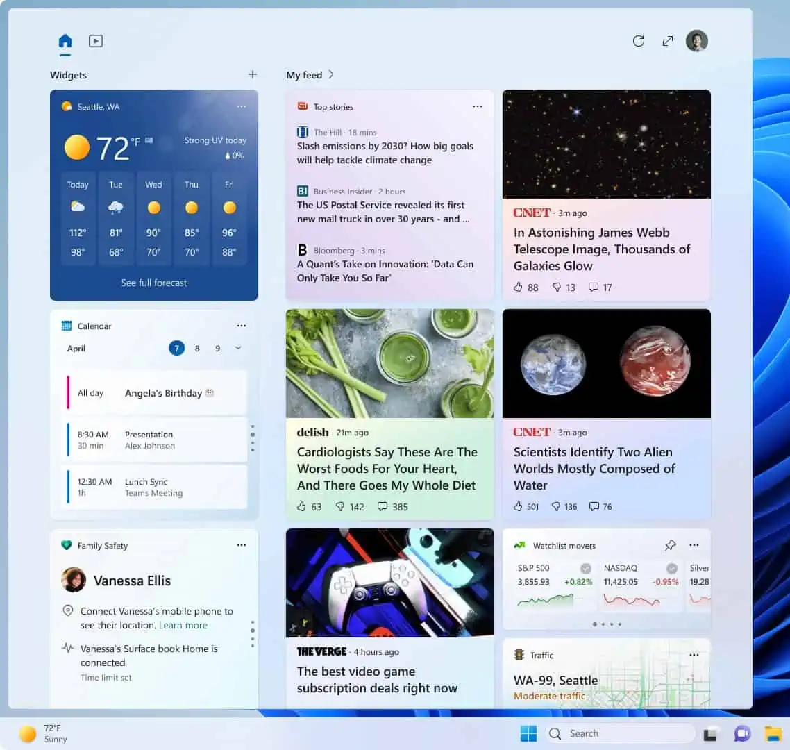 Uudet widgetit Windows 11:n versiossa 25324