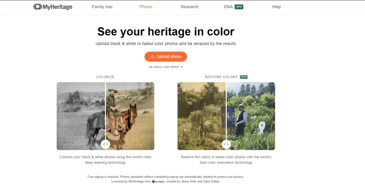 myheritage 老照片着色和恢复