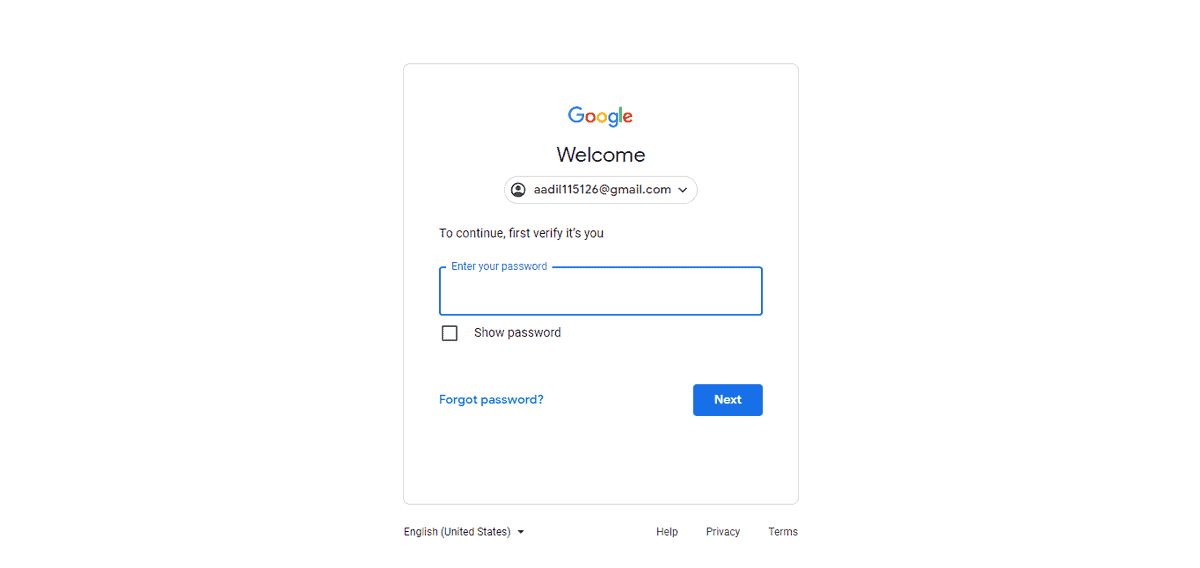 رمز عبور حساب Google خود را وارد کنید