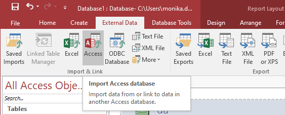 External Data Tab in Ms Access