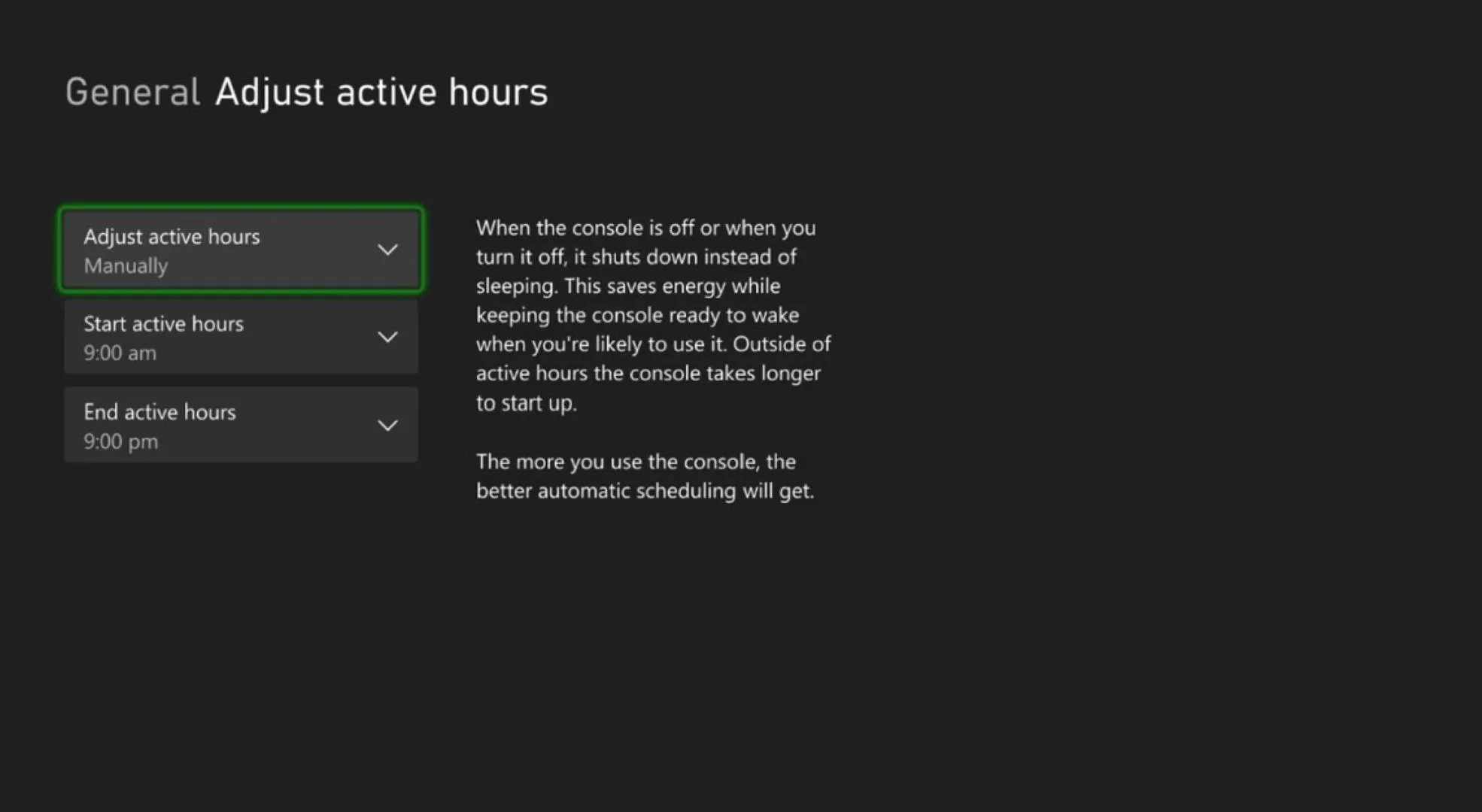 Xbox April 2023 Update Adjustable active hours power setting