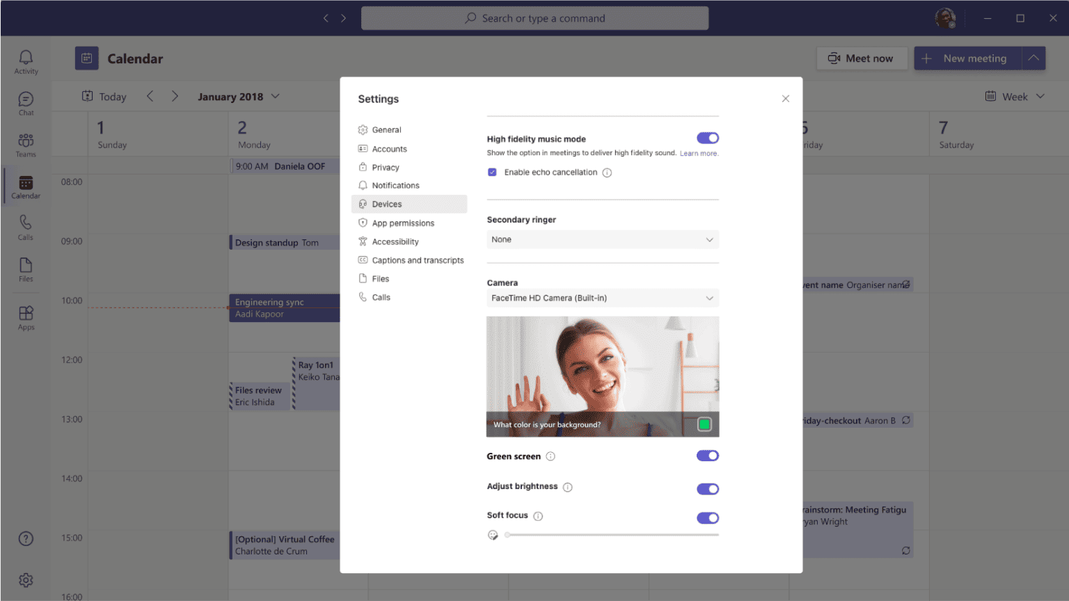 Green screen settings on Microsoft Teams