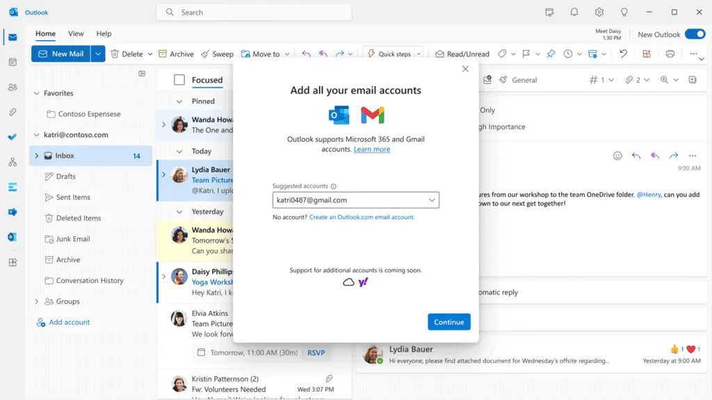 Gmail support on new Outlook for Windows preview