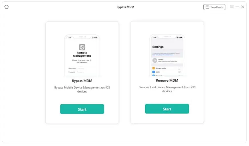 Click on the “Start” button on Bypass MDM or Remove MDM options