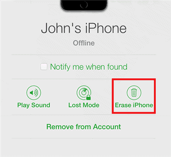 Erase the iPhone option