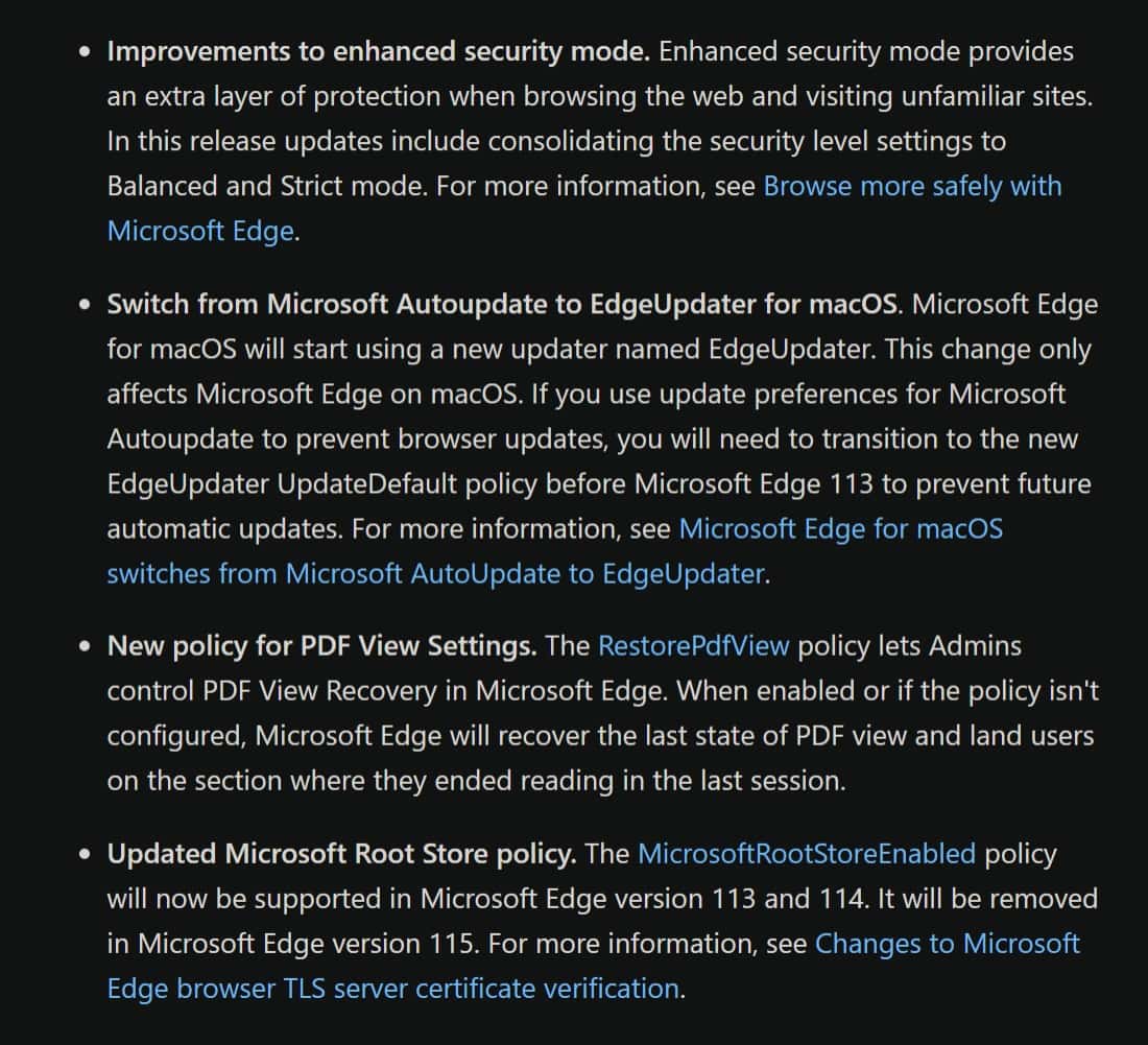 Edge 113 new features