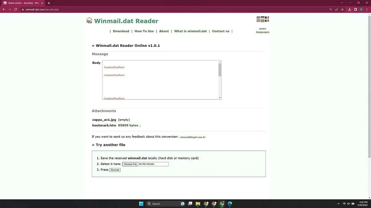 What is winmail.dat decoded file