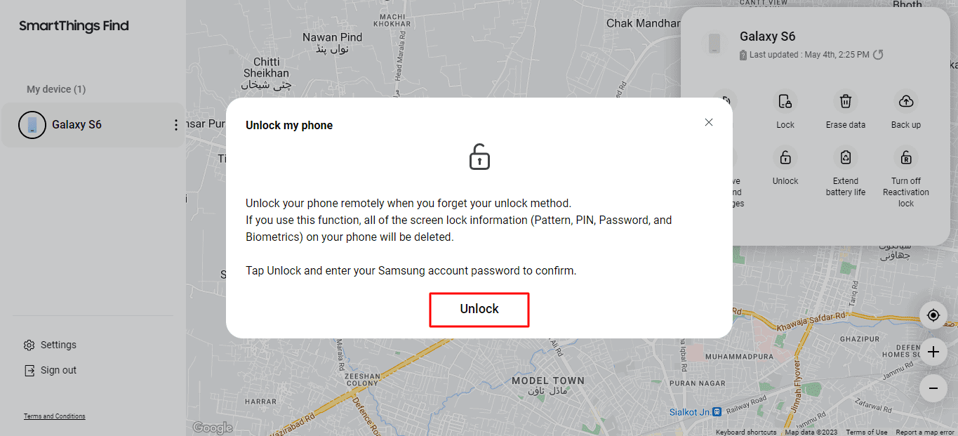 Clicking the unlock option in the pop-up