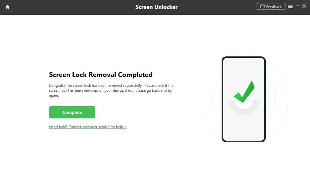 Completion of Screen lock removal