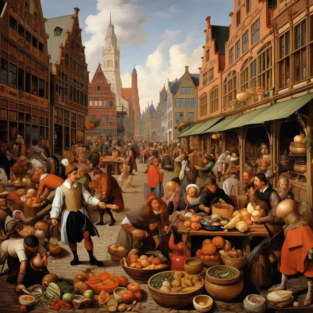 Lively Market Place in the 17th Century Netherlands
