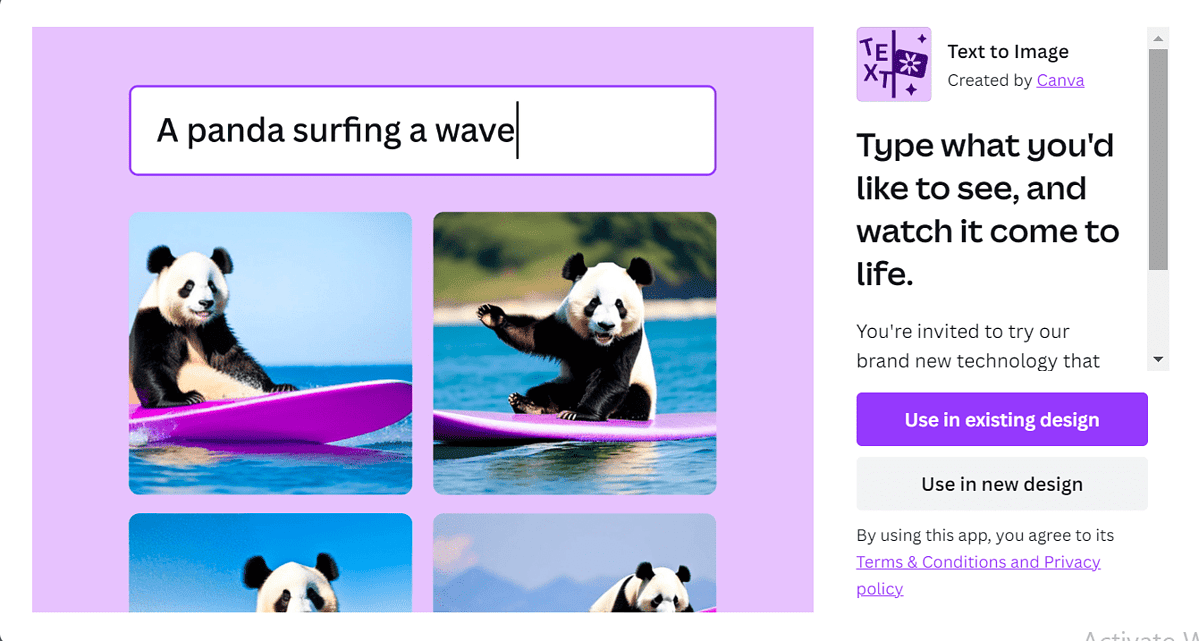 Canva AI Image generator landing page