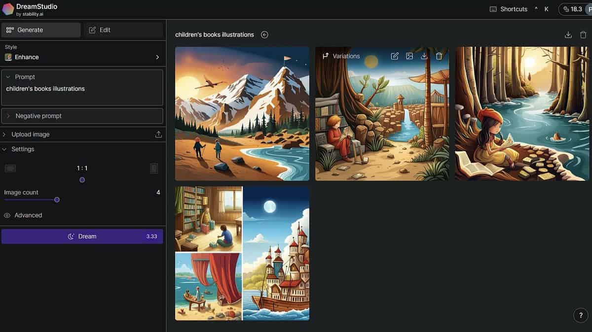 best ai art generator for children's books dreamstudio