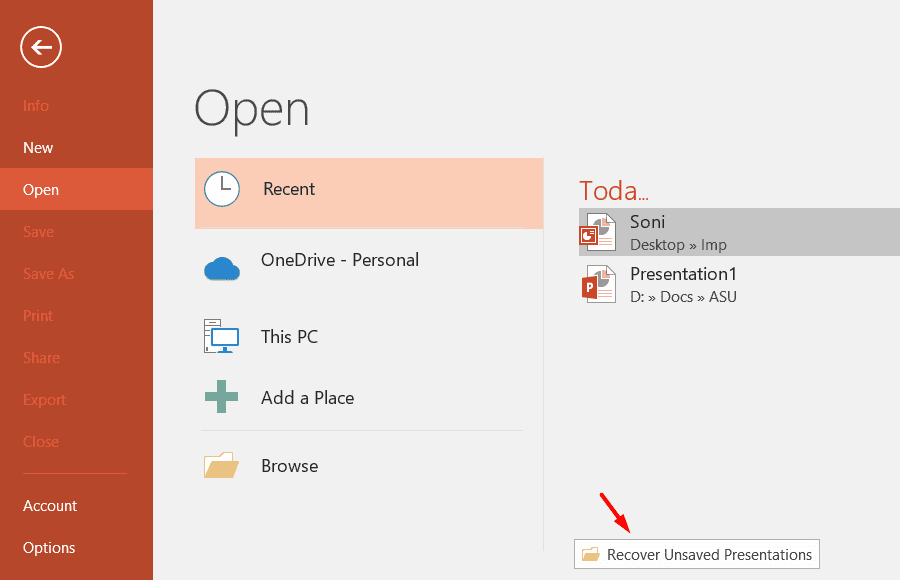 how do I recover a crashed PPT file - Recover Unsaved Presentations