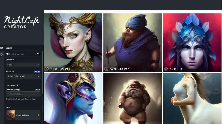 NightCafe AI fantasy characters 