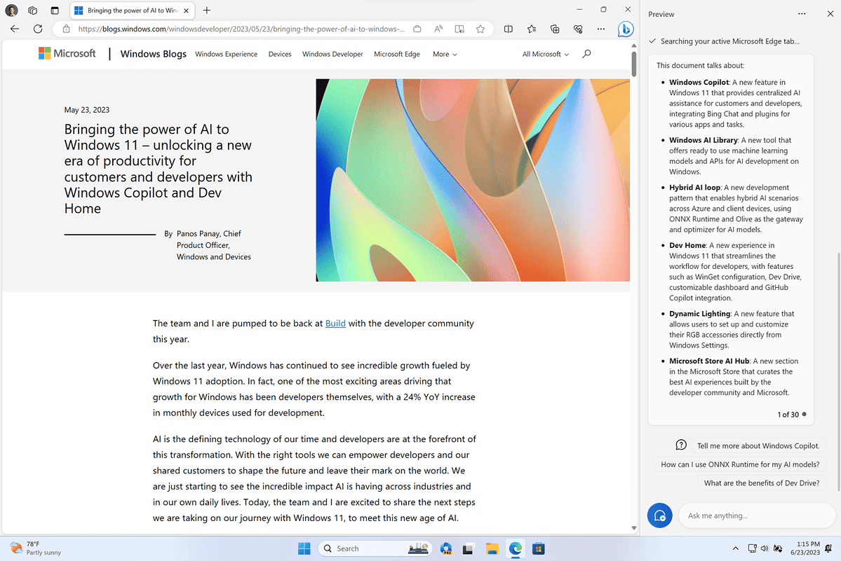 Microsoft rolls out Windows Copilot to Windows Dev Insiders