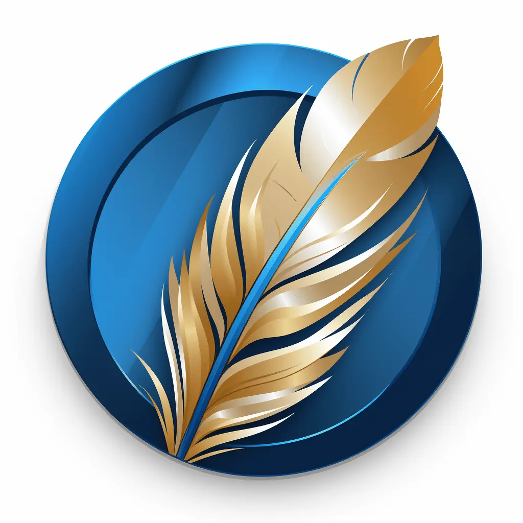 Blue Circle Logo with Golden Feather Midjourney Logo Prompts