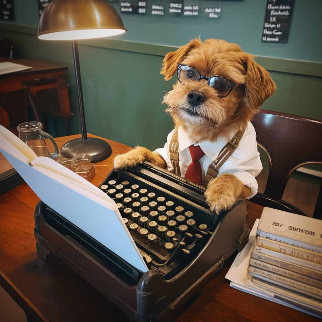 Cute Dog Typing at a Typewriter Best Stable Diffusion Prompts