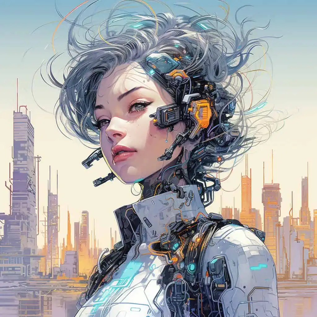 Cyborg Woman In Futuristic Landscape Best Midjourney Prompts for Portraits