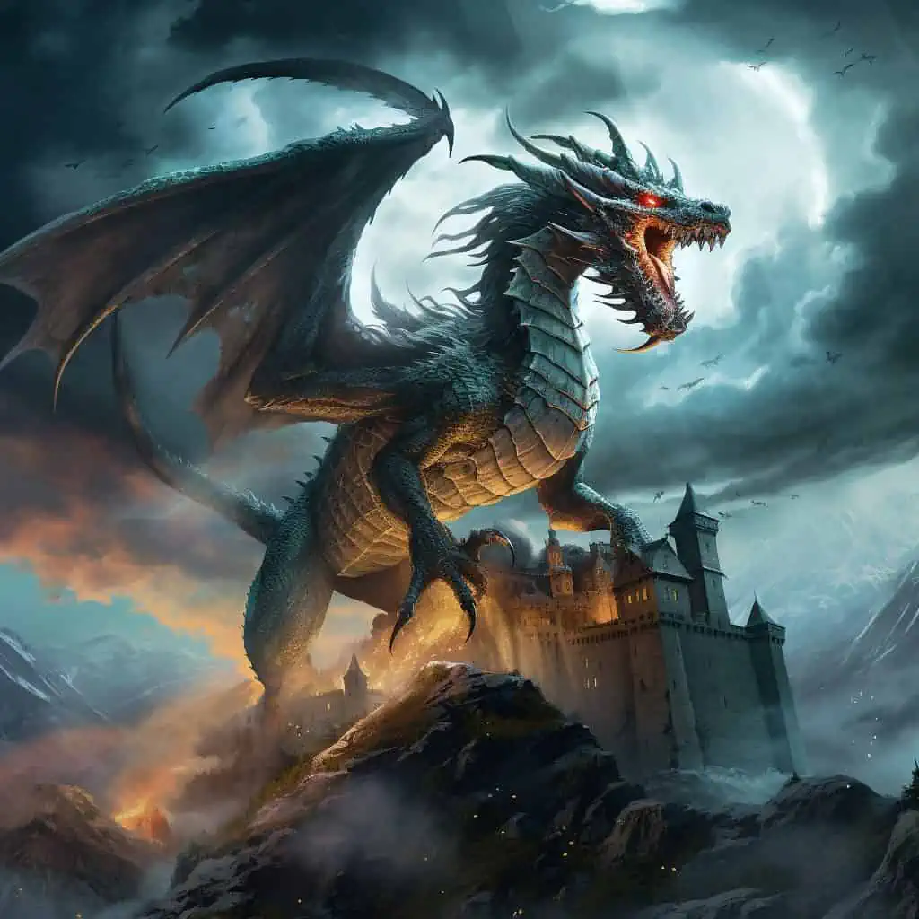 Fantasy Dragon Perched on a Castle Best Stable Diffusion Prompts
