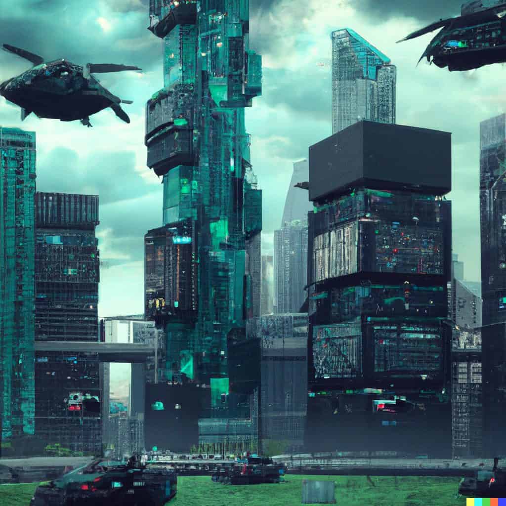 Futuristic digital art of a cityscape with drones Best DALL-E 2 Prompts