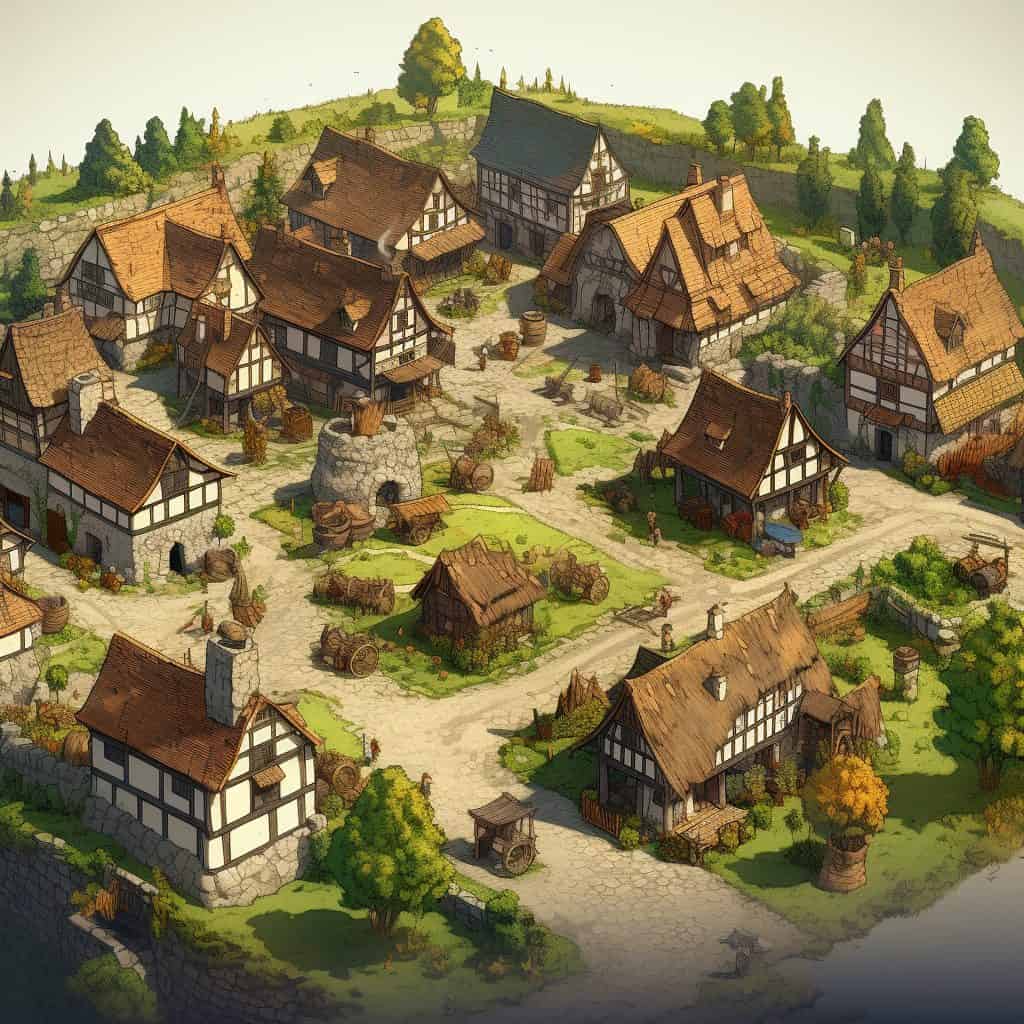 Isometric Digital art of Village Best Stable Diffusion Prompts
