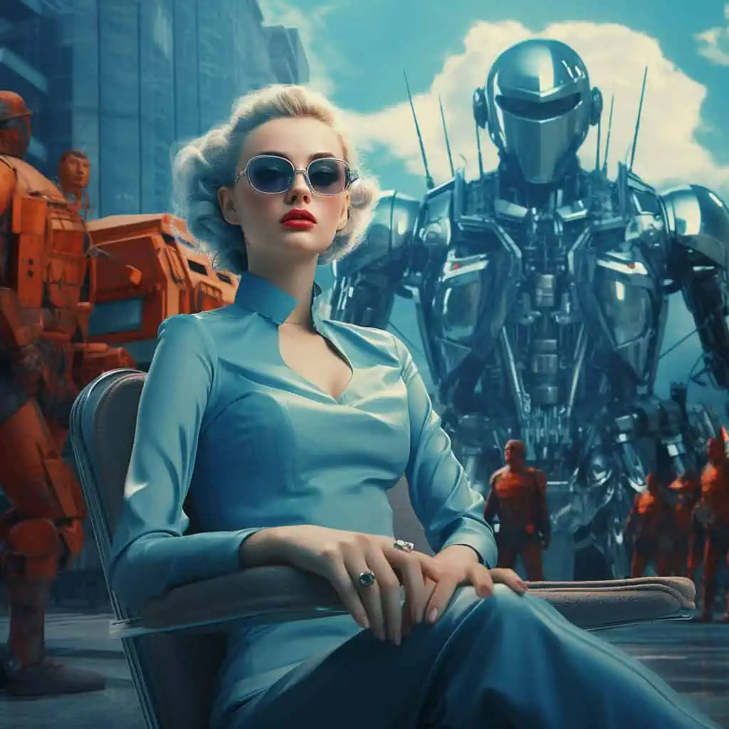 Portrait of woman dressed in blue, futuristic, robots Best Midjourney Prompts for Portraits