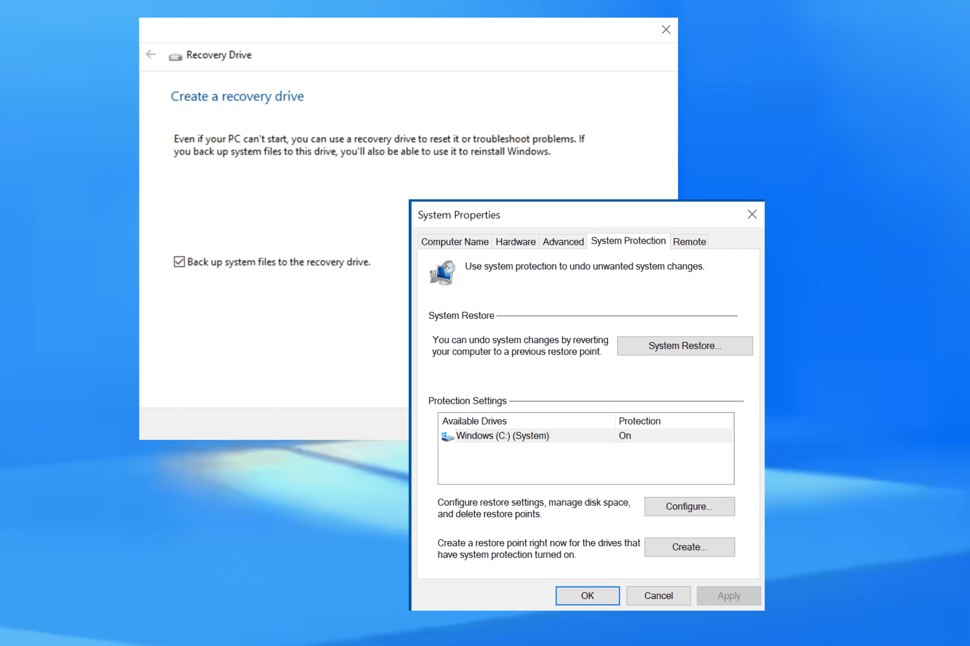 difference between restore and recovery windows