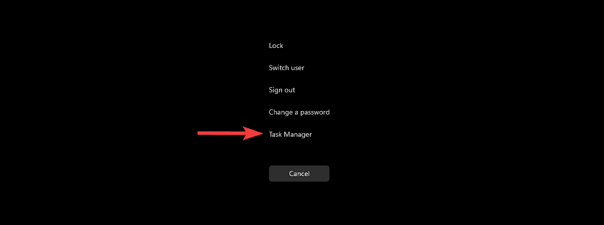 Task manager option in Ctrl Alt Del screen